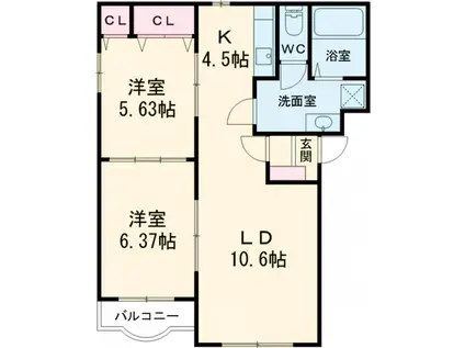 マロンフィールド美しが丘Ⅰ棟(2LDK/3階)の間取り写真