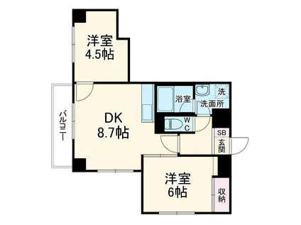 ウィスタリア山手(2DK/3階)の間取り写真