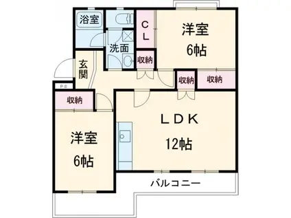 笹野ロイヤルハイツB棟(2LDK/4階)の間取り写真