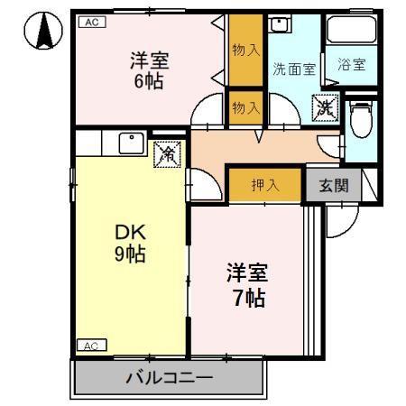 セジュール喜多D(2DK/2階)の間取り写真