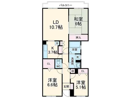 ビューパレー船橋三番街(3LDK/4階)の間取り写真