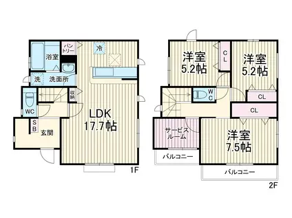 東海道本線 平塚駅 バス乗車時間：11分 伊勢山バス停で下車 徒歩7分 2階建 築4年(3SLDK)の間取り写真