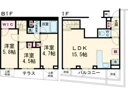 オープンレジデンス祐天寺(3LDK/-1階)の間取り写真