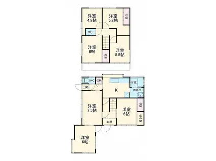 総武・中央緩行線 津田沼駅 徒歩28分 2階建 築52年(7K)の間取り写真