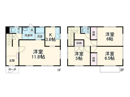 中央本線 甲府駅 徒歩29分 2階建 築28年(3LDK)の間取り写真