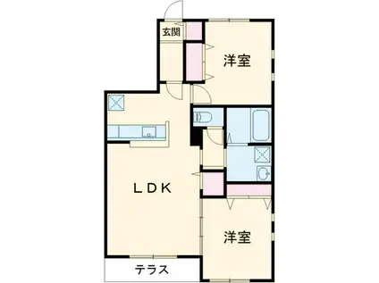 NOVガーデンハウス谷田部 F(2LDK/1階)の間取り写真