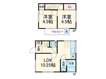 東武伊勢崎・大師線 一ノ割駅 徒歩14分 2階建 築52年(2LDK)の間取り写真