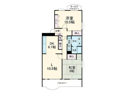 飯能マンションB棟(2LDK/5階)の間取り写真