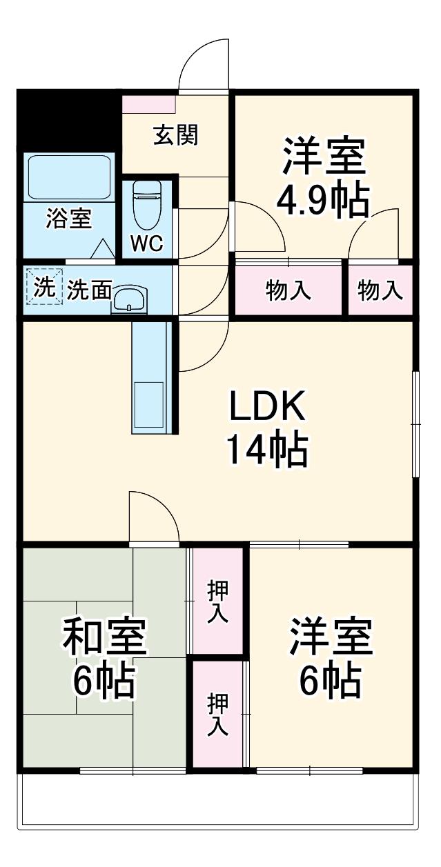 プロミネント四日市(2LDK/2階)の間取り写真