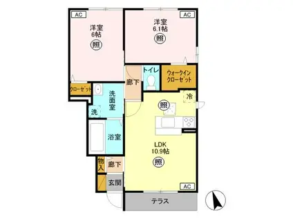 カレントⅢ(2LDK/1階)の間取り写真