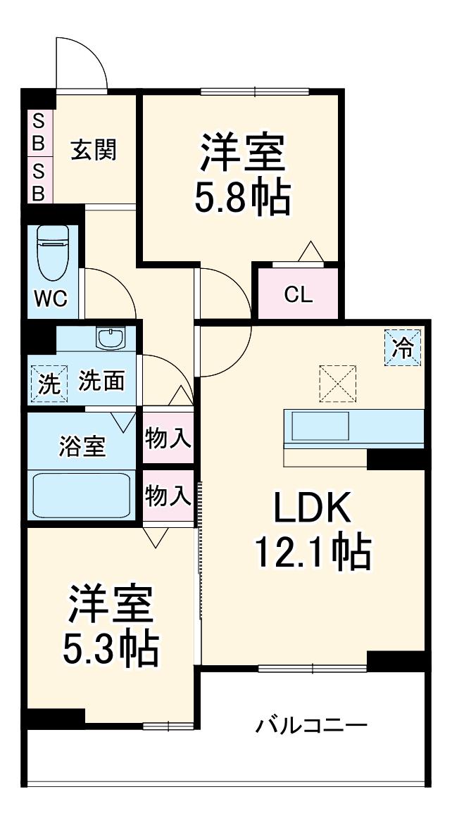 サイカチ(2LDK/3階)の間取り写真