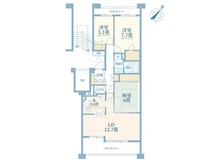 志木ニュータウンガーデンプラザ壱番館(3LDK/7階)の間取り写真