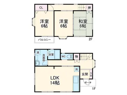 小田急電鉄小田原線 本厚木駅 バス乗車時間：16分 松蓮寺バス停で下車 徒歩7分 2階建 築29年(3LDK)の間取り写真
