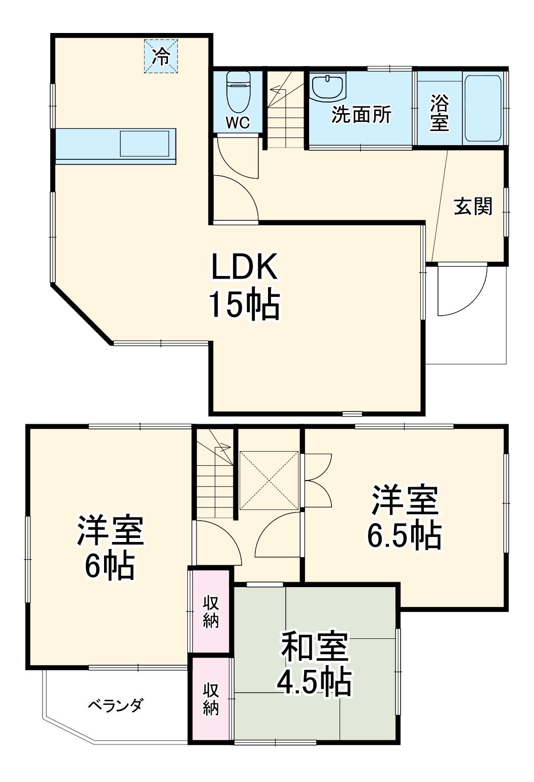 千代田・常磐緩行線 北小金駅 徒歩32分 2階建 築46年(3LDK)の間取り写真