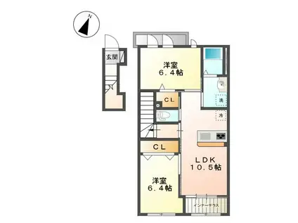 ハーモニーヒルズ(2LDK/2階)の間取り写真