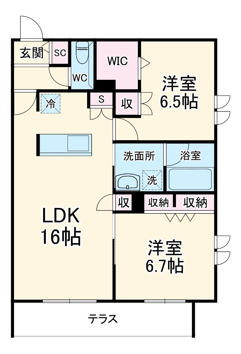 プリムヴェール(2LDK/1階)の間取り写真