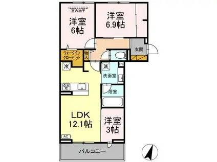 リシェスみのり台 B棟(3LDK/2階)の間取り写真