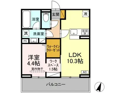 リシェスみのり台 B棟(1SLDK/3階)の間取り写真