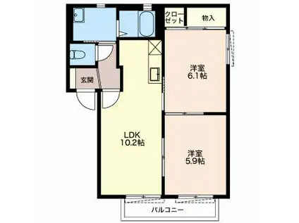 アイムアサヒ C(2LDK/1階)の間取り写真