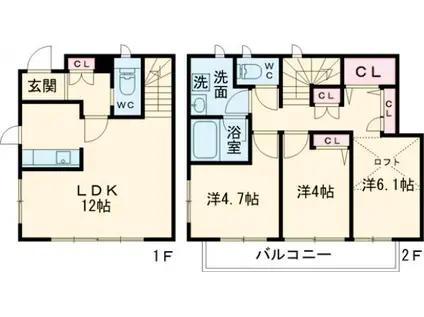 三原台1丁目テラスハウス(3LDK/1階)の間取り写真