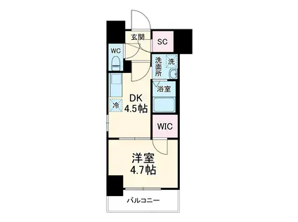 ワールドアイ大阪ウエスト GATE(1DK/10階)の間取り写真