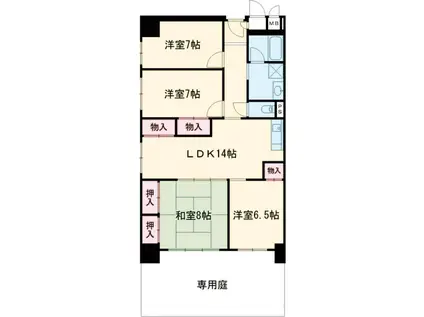 桂川ハイツ4号棟(4LDK/1階)の間取り写真