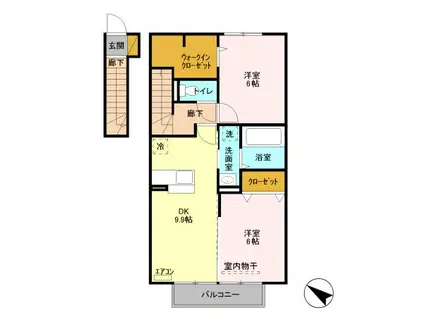 フェリオⅡ(2DK/1階)の間取り写真