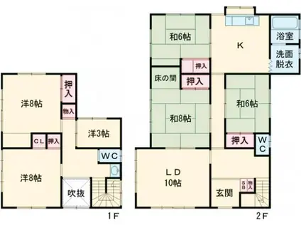 東武伊勢崎・大師線 韮川駅 徒歩6分 2階建 築50年(6SDK)の間取り写真