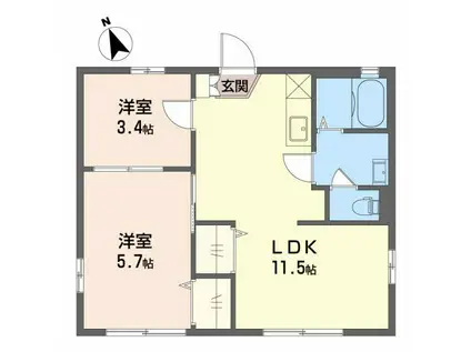 ルミエールタムラB(2LDK/1階)の間取り写真