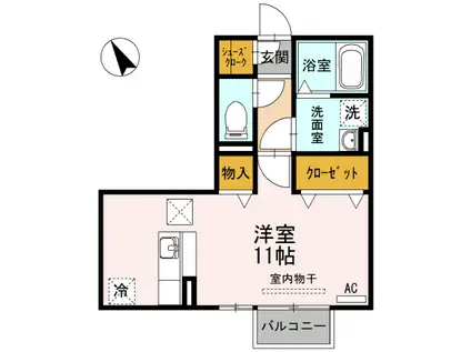 エスペランサ A棟(ワンルーム/1階)の間取り写真