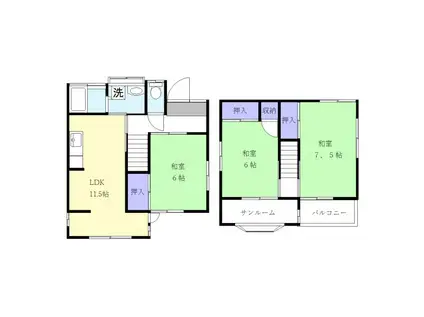高崎線 桶川駅 徒歩25分 2階建 築51年(3DK)の間取り写真