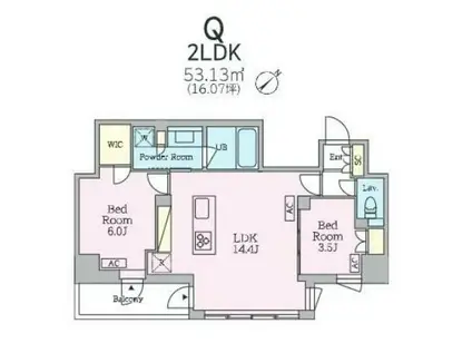 クレストコート旗の台(2LDK/5階)の間取り写真