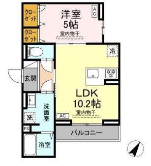 コルザ南台(1LDK/2階)の間取り写真