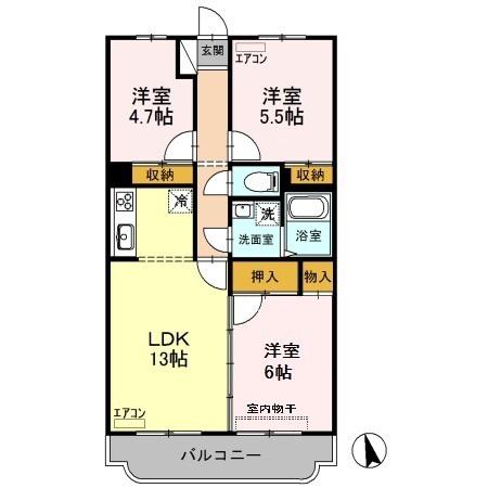 グランディール(3LDK/4階)の間取り写真