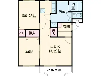 グレイスコートⅡ(2LDK/1階)の間取り写真