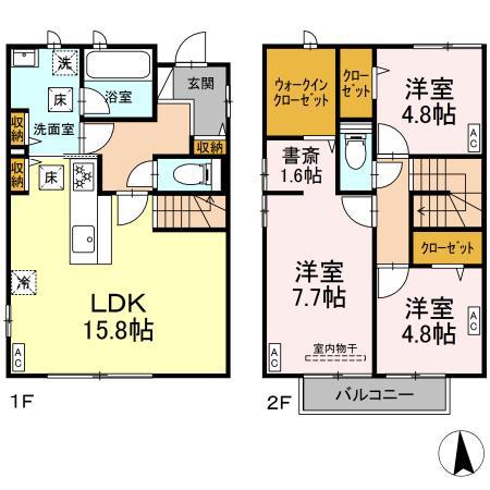 西武鉄道新宿線 都立家政駅 徒歩13分 2階建 築1年(3LDK)の間取り写真