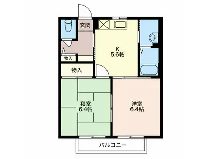 ディアコート本興寺C(2K/2階)の間取り写真
