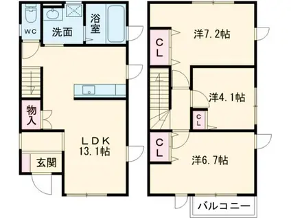 日光線 鶴田駅 徒歩9分 2階建 築1年(3SLK)の間取り写真