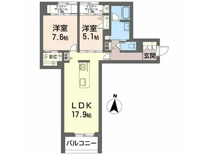 アルフラット オリーブ(2LDK/2階)の間取り写真