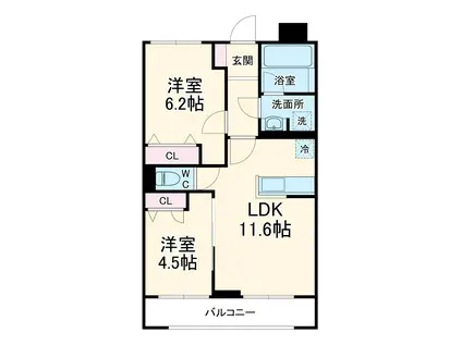 MOCXION KAWA(2LDK/1階)の間取り写真