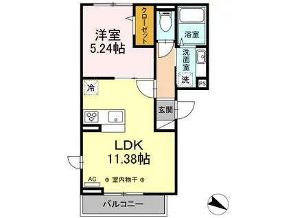 メタルフォックス(1LDK/2階)の間取り写真