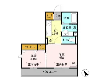 ファイン ビュー(2K/3階)の間取り写真