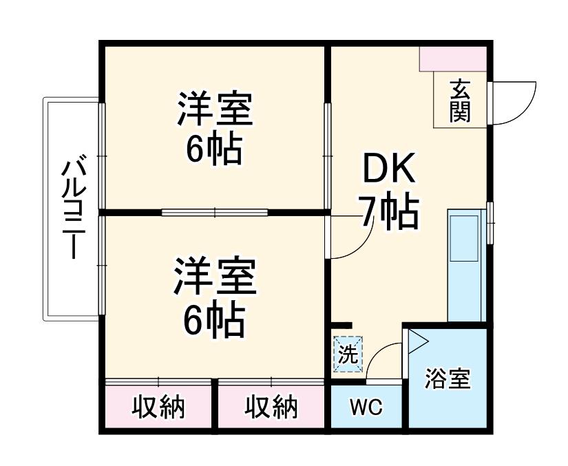 グランドヒルズ(2DK/1階)の間取り写真