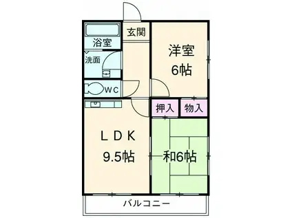 飯坂ビル(2LDK/3階)の間取り写真