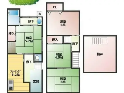 京福北野線 等持院・立命館大学衣笠キャンパス前駅 徒歩42分 2階建 築39年(4K)の間取り写真