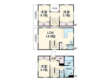 京浜東北・根岸線 浦和駅 徒歩13分 3階建 築1年(3LDK)の間取り写真