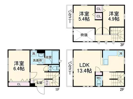 京浜東北・根岸線 浦和駅 徒歩16分 3階建 築1年(3LDK)の間取り写真