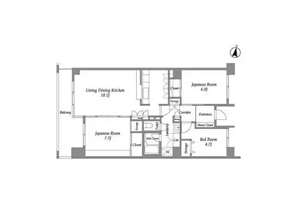 テレパレス西千葉(3LDK/4階)の間取り写真