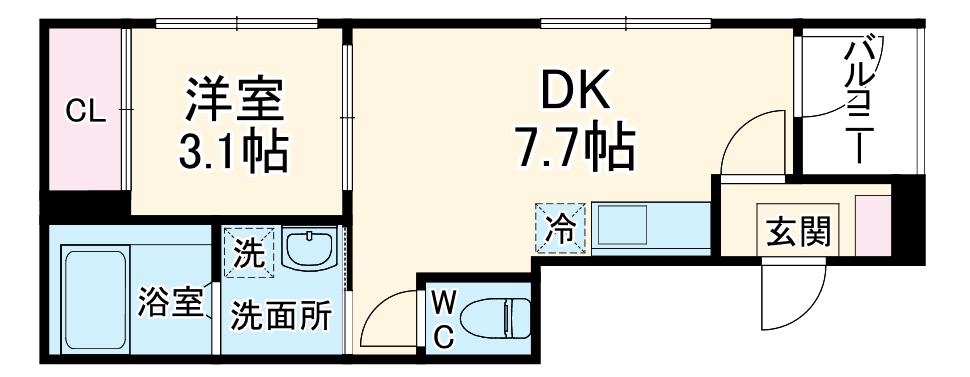 アミティア円町(1DK/3階)の間取り写真
