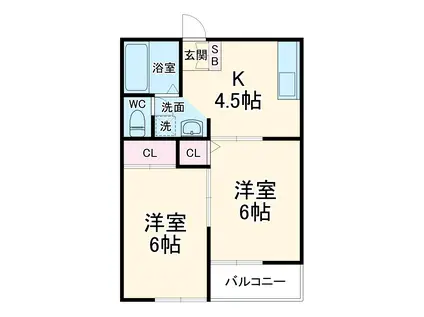 ジーライズ船橋上山町1(2DK/1階)の間取り写真